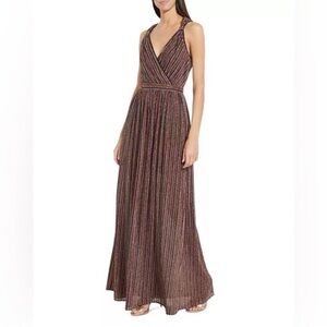 AQUA XL Striped Metallic Maxi Dress Gown